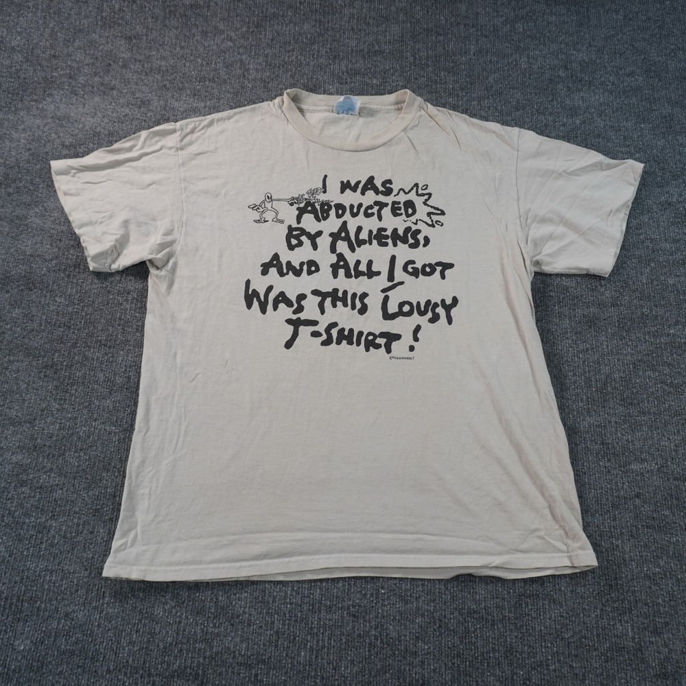 Alienwhere? T Shirt Mens Large Tan 1995 Vintage Abducted By Aliens Graphic Tee